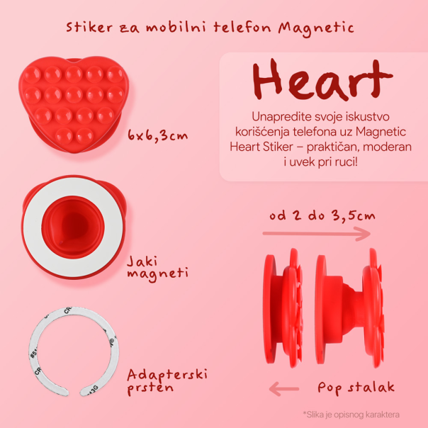 Stiker za mobilni telefon Magnetic Heart roze - 220891