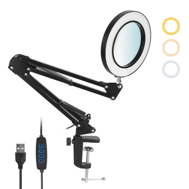 Stona LED lampa sa lupom HQ crna - 607346