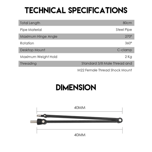 Studijski stalak za mikrofonon Fantech AC902s Microfone boom arm crni - G214445