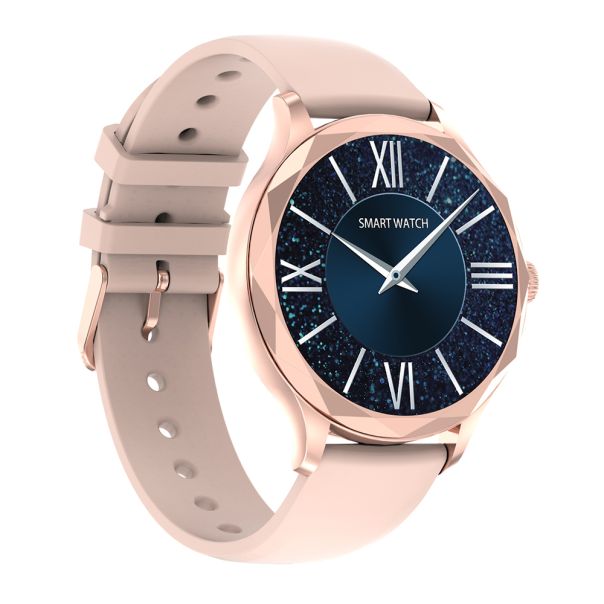 Pametni sat DT Diamond, roze silikonska narukvica, zlatna - SW299
