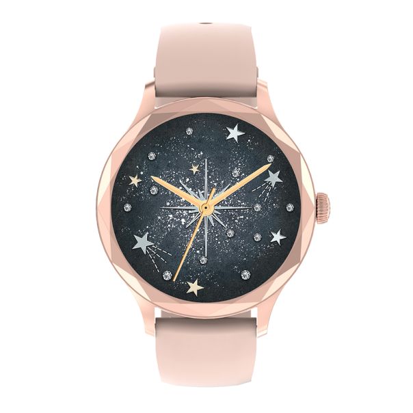 Pametni sat DT Diamond, roze silikonska narukvica, zlatna - SW299