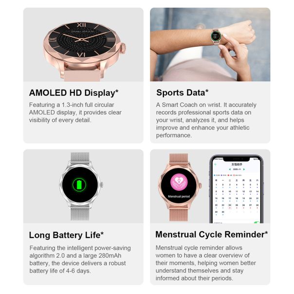 Pametni sat DT Diamond, roze silikonska narukvica, zlatna - SW299