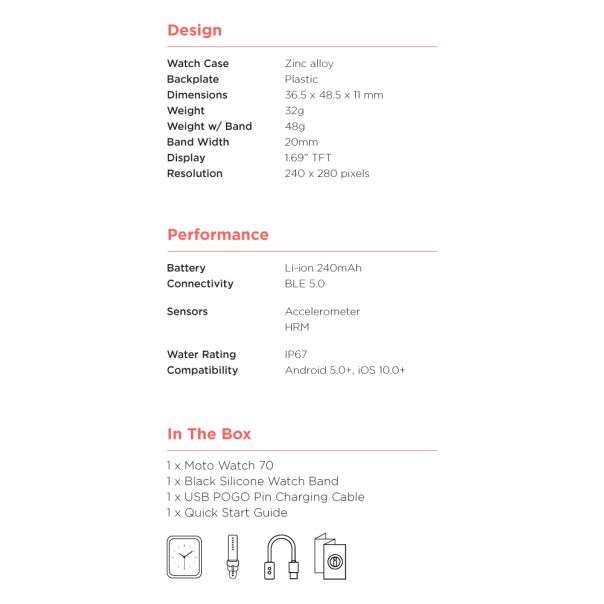 MOTOROLA Pametni sat Moto Watch 70, crna - SW416