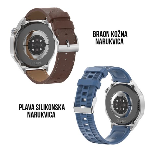 Pametni sat DT5, siva (plava silikonska i braon kozna narukvica) - SW421