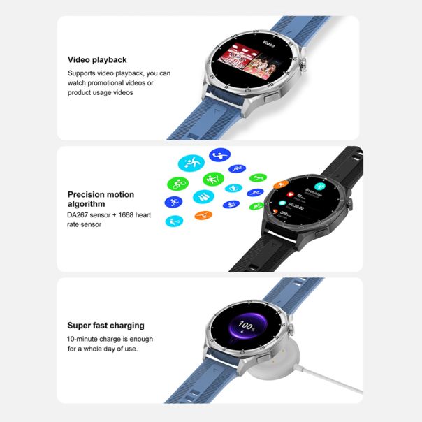 Pametni sat DT5, siva (plava silikonska i braon kozna narukvica) - SW421