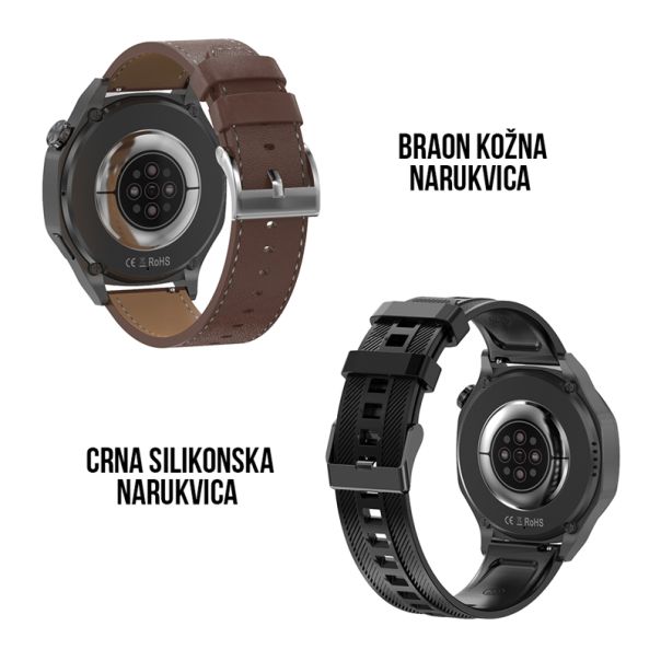 Pametni sat DT5, crna (crna silikonska i braon kozna narukvica) - SW422