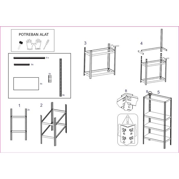 eHomeStorage Garažna metalna polica 172x75x30cm 5 nivoa - TA17-STORAGE
