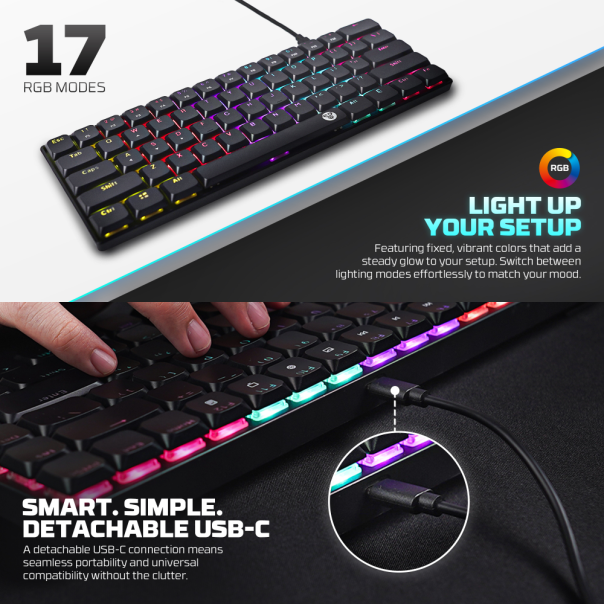 Tastatura mehanička Gaming Fantech MK311 RGB Atom AIR 61 bela (red switch) - 222339
