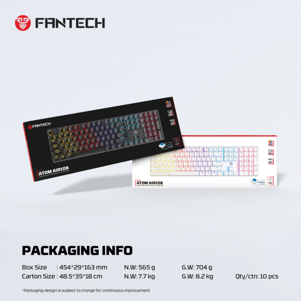 Tastatura mehanička Gaming Fantech MK314 RGB Atom AIR 108 bela (red switch) - 222634