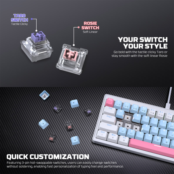 Tastatura mehanička Gaming Fantech MK611 Atom x63 AME bela (rosie switch) - G223707