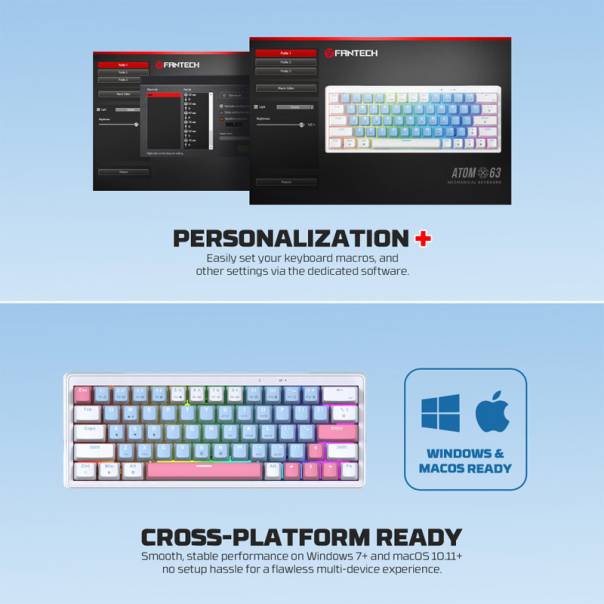 Tastatura mehanička Gaming Fantech MK611 Atom x63 AME bela (taro switch) - G223706