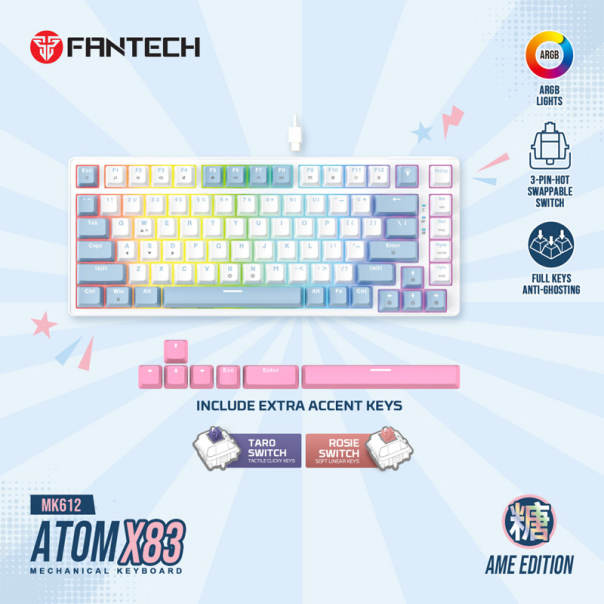 Tastatura mehanička Gaming Fantech MK612 Atom x83 AME bela (rosie switch) - G223711