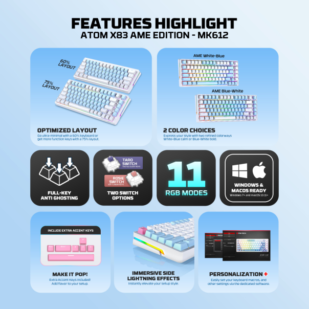 FANTECH Gejmerska mehanicka tastatura MK612 Atom X83 Space edition Rosie switch - 223711