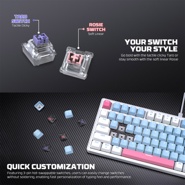 Tastatura mehanička Gaming Fantech MK612 Atom x83 AME bela (taro switch) - G223710