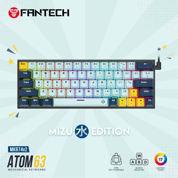 Tastatura mehanička Gaming Fantech MK874 RGB Atom 63 SkyBlue (red switch) - G217302