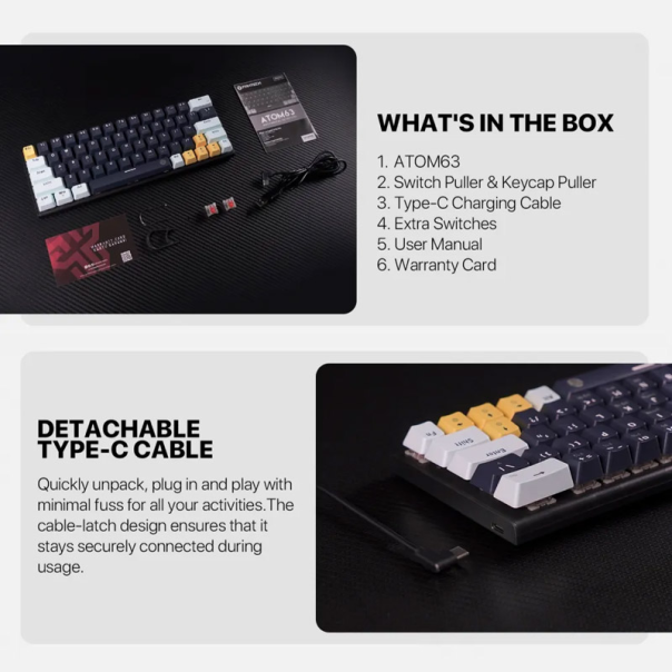 Tastatura mehanička Gaming Fantech MK874 RGB Atom 63 navy (BLUE switch) - G214006