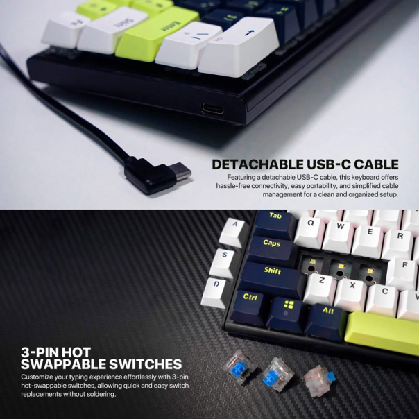 Tastatura mehanička Gaming Fantech MK874V2 RGB Atom 63 Mori bela (blue switch) - G621920