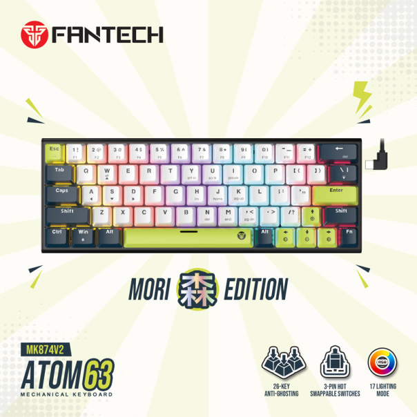 Tastatura mehanička Gaming Fantech MK874V2 RGB Atom 63 Mori bela (red switch) - G221861