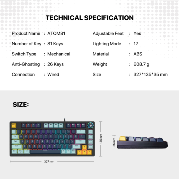 Tastatura Mehanicka Gaming Fantech MK875 RGB Atom 81 Navy (Blue switch) - 214008