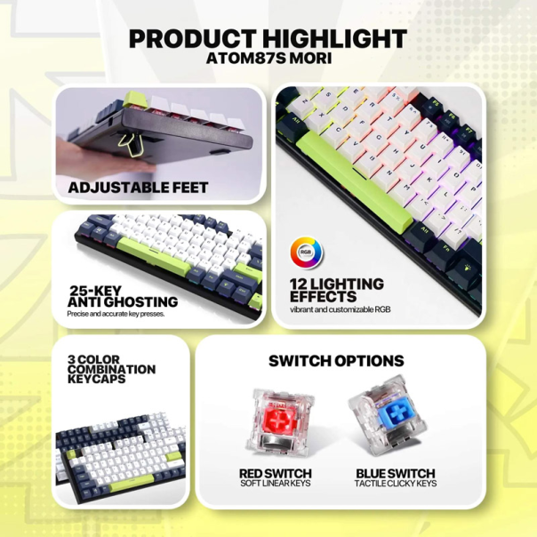 Tastatura mehanička Gaming Fantech MK877S RGB Atom 87S Mori plava (crveni switch) - G621914