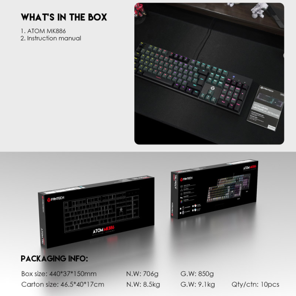 Tastatura mehanička Gaming Fantech MK886 RGB Atom siva (Blue switch) - G210650