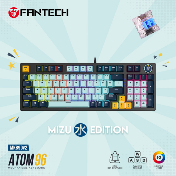 Tastatura mehanička Gaming Fantech MK890 RGB Atom MK96 SkyBlue (Blue switch) - G216762