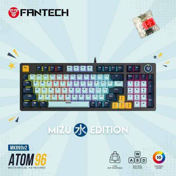 Tastatura mehanička Gaming Fantech MK890 RGB Atom MK96 SkyBlue (Red switch) - G216763