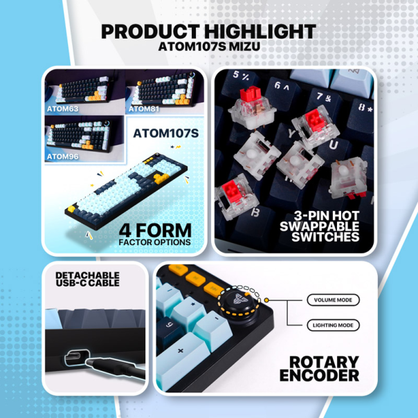 Tastatura mehanička Gaming Fantech MK893S RGB Atom 107S MIZU Blue (Red Swich) - G222341