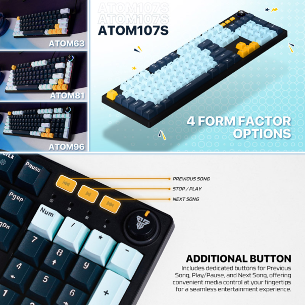 Tastatura mehanička Gaming Fantech MK893S RGB Atom 107S MIZU Blue (Red Swich) - G222341