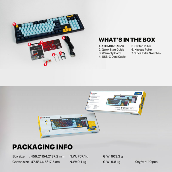 Tastatura mehanička Gaming Fantech MK893S RGB Atom 107S MIZU Blue (Red Swich) - G222341