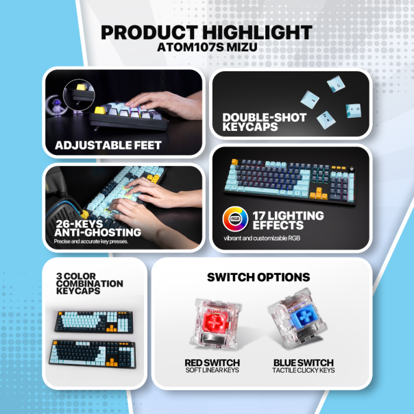 Tastatura mehanička Gaming Fantech MK893S RGB Atom 107S MIZU Navy (Blue switch) - 222340