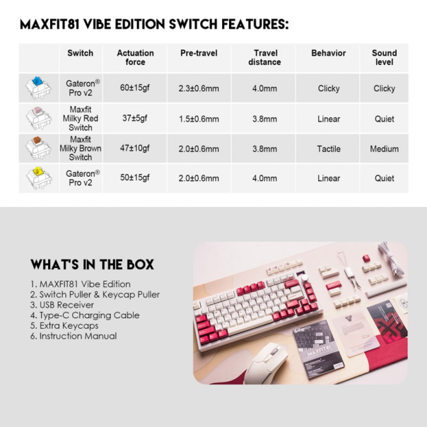 Tastatura mehanička Gaming Fantech MK910 RGB Vibe Maxfit 81 Royal Prince Wireless (Yellow switch) - G211105