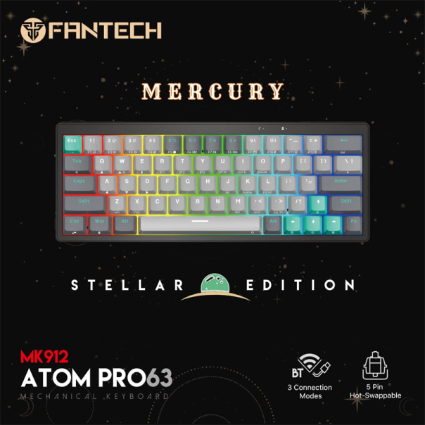 Tastatura mehanička Gaming Fantech MK912 RGB ATOM PRO63 Wireless Mercury (blue switch) - G214906