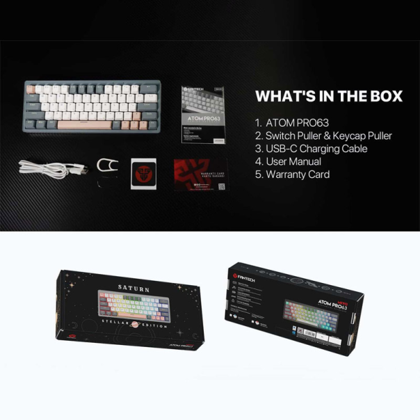 Tastatura mehanička Gaming Fantech MK912 RGB ATOM PRO63 Wireless Mercury (blue switch) - G214906