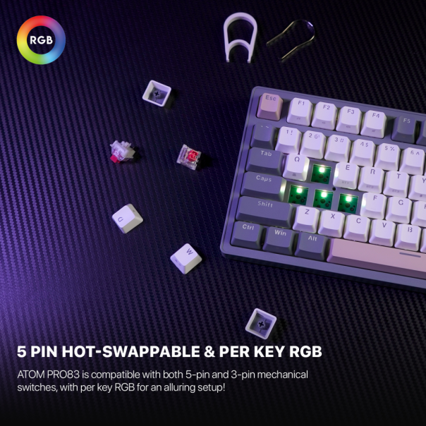 Tastatura Mehanicka Gaming Fantech MK913 RGB Atom PRO83 Wireless Mercury (red switch) - 214345