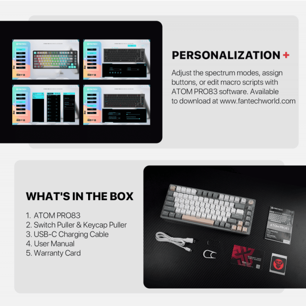 FANTECH Gejmerska tastatura MK913 RGB Atom PRO83 Saturn red switch - 214013