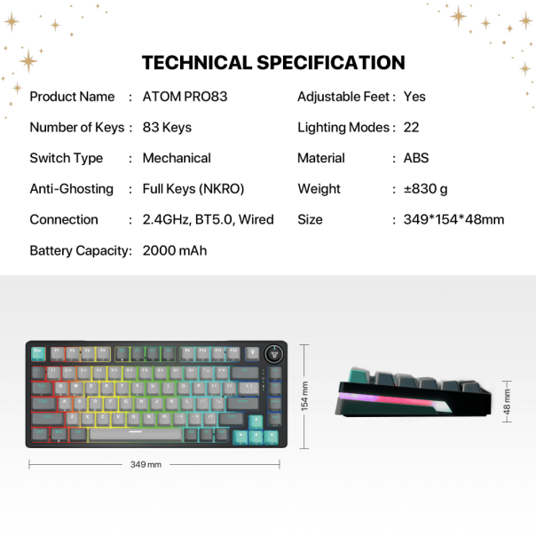 FANTECH Gejmerska tastatura MK913 RGB Atom PRO83 Saturn red switch - 214013
