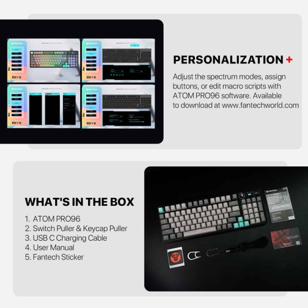 Tastatura mehanička Gaming Fantech MK914 RGB Atom PRO96 Wireless Mercury (red switch) - G218371