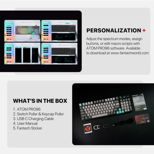 Tastatura Mehanicka Gaming Fantech MK914 RGB Atom PRO96 Wireless Saturn (blue switch) - 216765