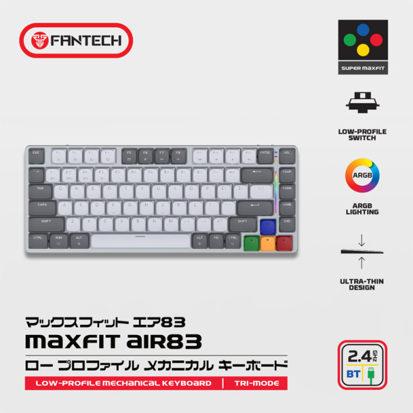 Tastatura mehanička Gaming Fantech MK915 RGB Maxfit AIR83 Wireless gray (red switch) - G218380