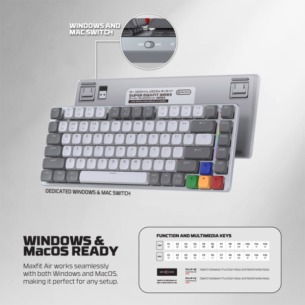 Tastatura mehanička Gaming Fantech MK915 RGB Maxfit AIR83 Wireless gray (red switch) - G218380