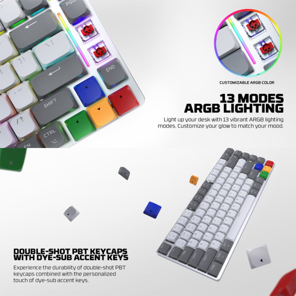 Tastatura mehanička Gaming Fantech MK915 RGB Maxfit AIR83 Wireless gray (red switch) - G218380