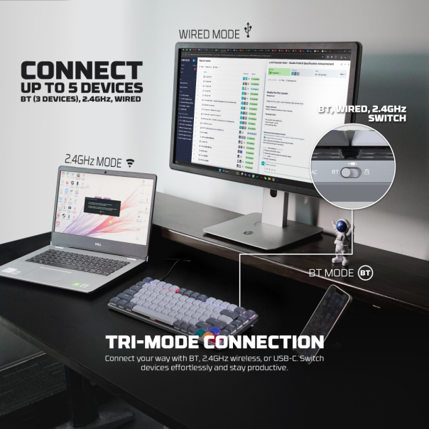 Tastatura Mehanicka Gaming Fantech MK915 RGB Maxfit AIR83 Wireless grey (red switch) - 218380