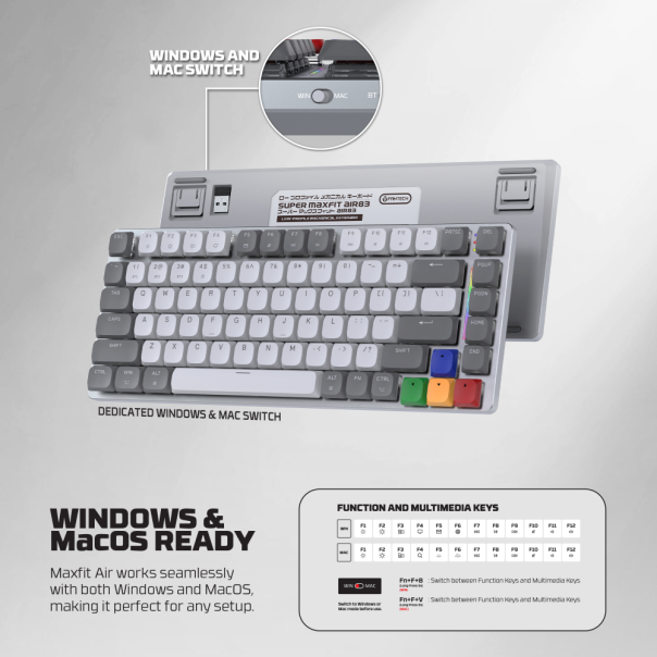 Tastatura Mehanicka Gaming Fantech MK915 RGB Maxfit AIR83 Wireless grey (red switch) - 218380