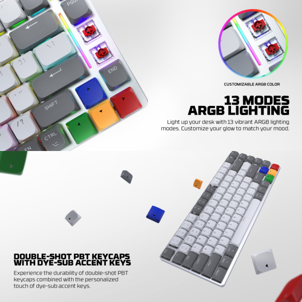 Tastatura Mehanicka Gaming Fantech MK915 RGB Maxfit AIR83 Wireless grey (red switch) - 218380