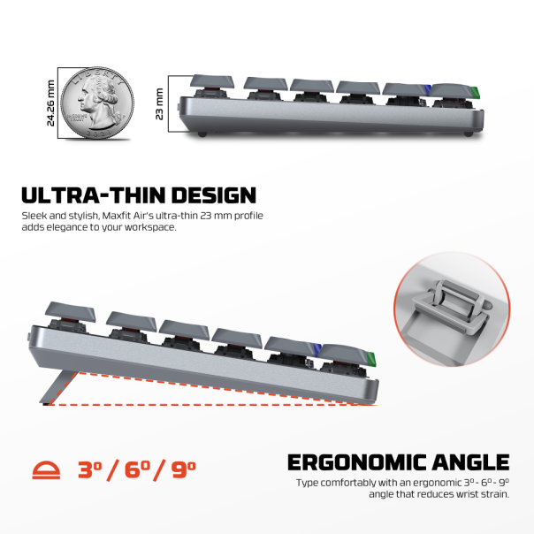 Tastatura Mehanicka Gaming Fantech MK915 RGB Maxfit AIR83 Wireless grey (brown switch) - 218379