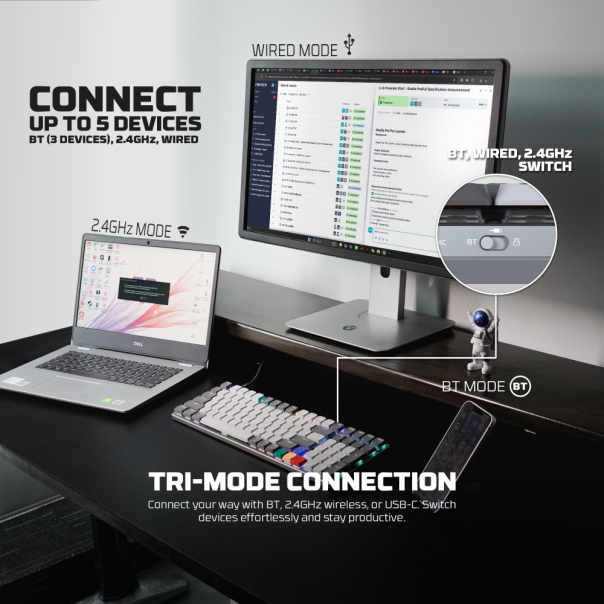 Tastatura Mehanicka Gaming Fantech MK916 RGB Maxfit AIR99 Wireless grey (brown switch) - 218381