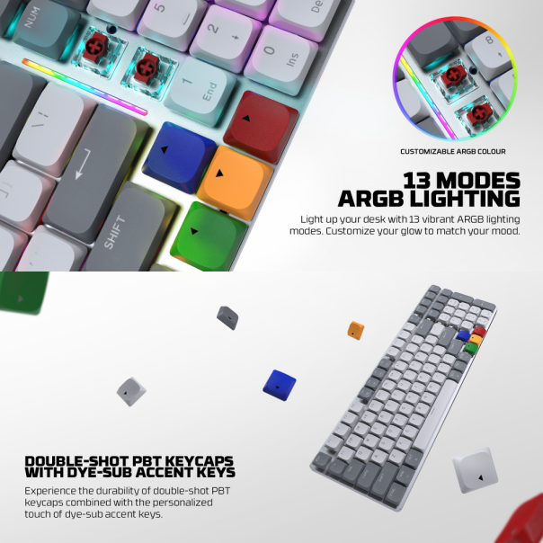 Tastatura Mehanicka Gaming Fantech MK916 RGB Maxfit AIR99 Wireless grey (brown switch) - 218381