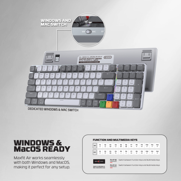 Tastatura Mehanicka Gaming Fantech MK916 RGB Maxfit AIR99 Wireless grey (brown switch) - 218381