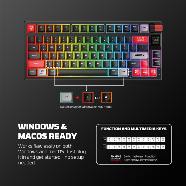Tastatura mehanička Gaming Fantech MK917 RGB Atom PRO79 Wireless bela (Red switch) - 220817